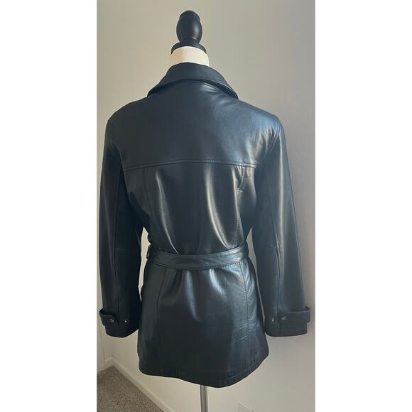 Adler Collection Women’s Black Leather Real Lamb Zip Up Belted Jacket Coat Sz M - Picture 5 of 15